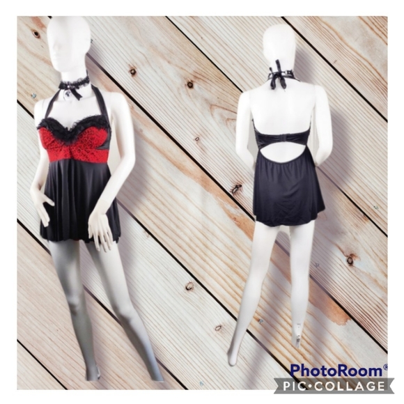 MEDIUM Red leopard print & black babydoll - Picture 2 of 11